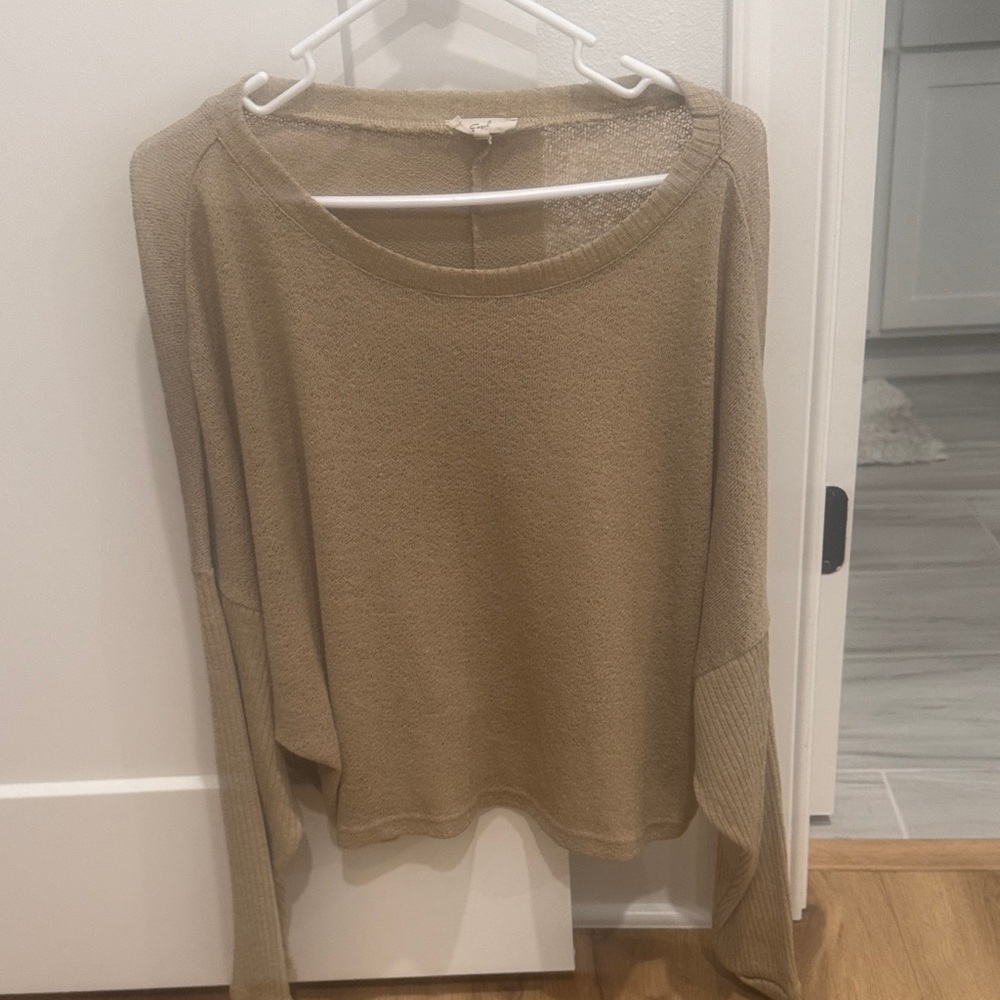 Easel Women's Cozy Tan Crew Neck Sweater